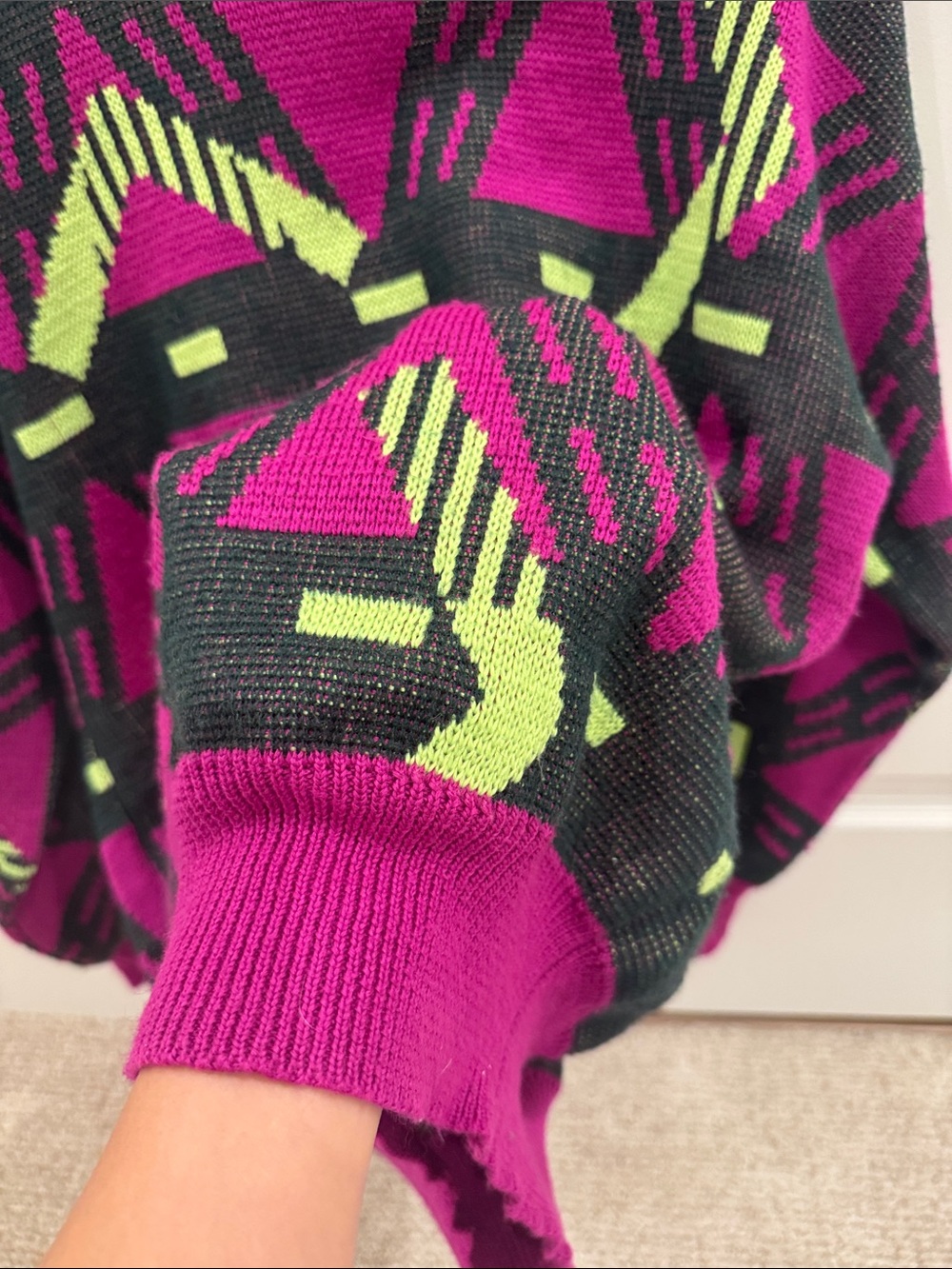 Vintage • 1980s Memphis New Wave Southwestern Geometric Mock Neck Sweater - Picture 5 of 5